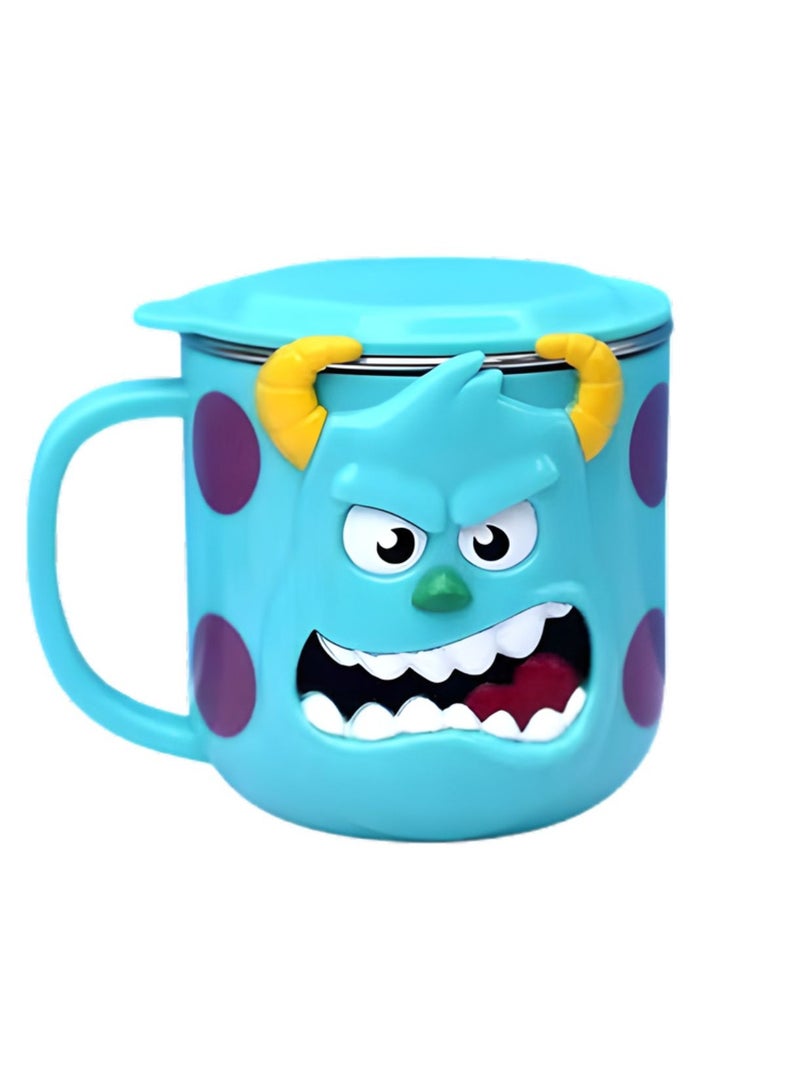 Disney Kids Stainless Steel Drinking Mug with Lid – Cartoon Design | Double Wall Insulated Cup for Hot & Cold Drinks | Leak-Resistant, Safe & Durable Children Mug (Sulley) - Image 1
